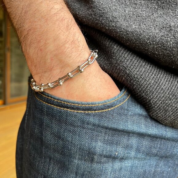 Silver Stainless Steel Bracelet - Stylish Silver Bracelet - Picture 1 of 7
